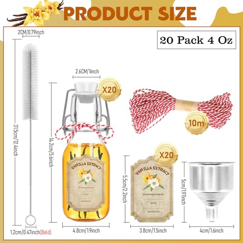 20 Pack Swing Top Glass Vanilla Extract Bottles 4 oz with Lids (Round-4oz-20pcs)