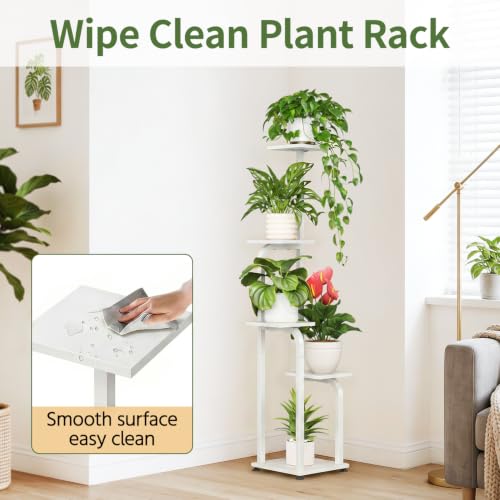 Plant Stand Shelf Tall for Indoor Corner Flower Rack (Classic White / 5 Tier)