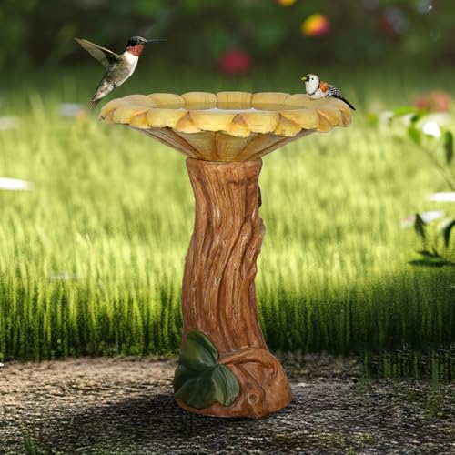 Concrete Birdbath for Outdoors with Sunflower Shape (24.4" / Sunflower Shaped - B)