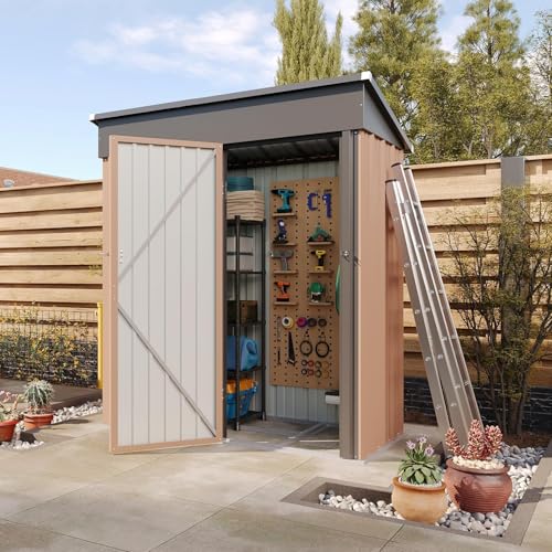 5x3 FT Shed Outdoor Storage Shed with Base (Brown / 5'x3')