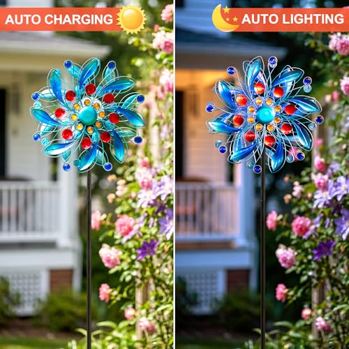 Solar Wind Spinner with Glass Ball (Vibrant Blue Floral)