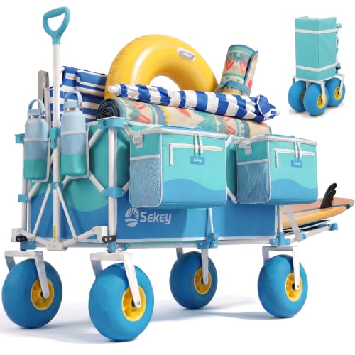 Heavy Duty Beach Wagon with 9" Big Sand (Turquoise)