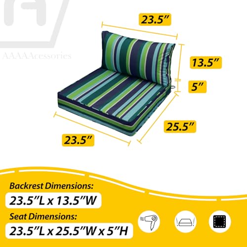 Outdoor Chair Cushions (Stormy Teal Coastal Stripe / 23.5"x25.5"x5" / 23.5"x13.5")