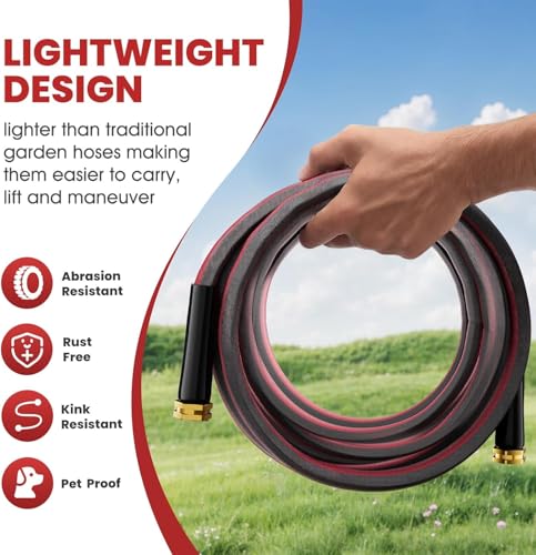 50ft Non Expanding Garden Hose (Black-Red / 50FT)