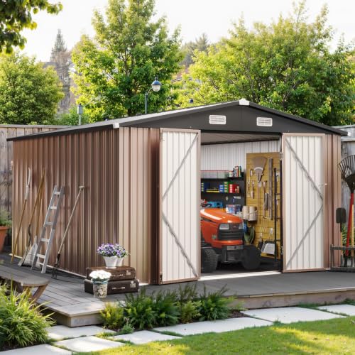 10x12FT Outdoor Storage Shed Brown (Brown / 10' x 12')
