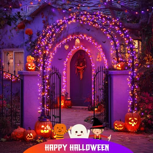 2 Pack Solar Halloween Lights Orange and Purple (Orange and Purple / 100LED*2)