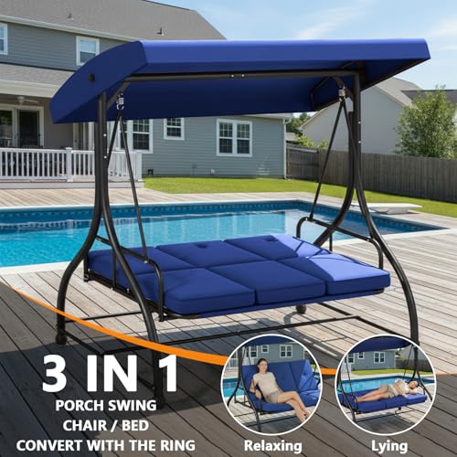 3 Seat Patio Porch Swing with Adjustable Canopy and Stand (3 Count)