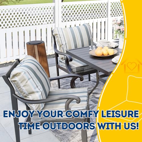Outdoor Chair Cushions (Slate Gray Blue Coastal Stripe / 21"x19"x3" / 21"x19")