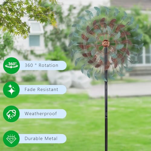 360° Large Wind Spinner Outdoor Vintage Metal Windmill for Yard (19inch(Verdigris))