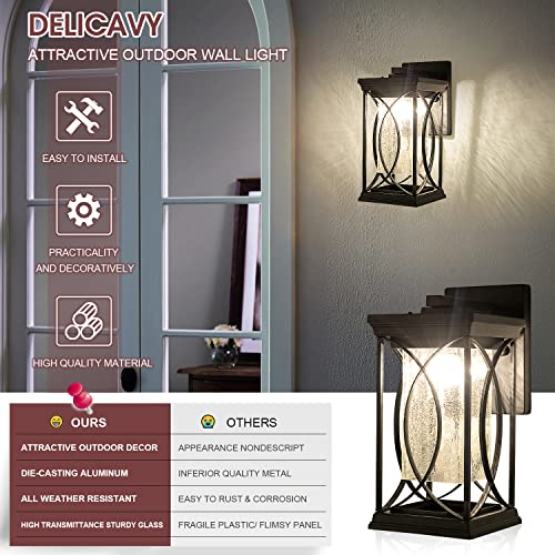 Dusk to Dawn Modern Outdoor Coach Lantern Exterior Light Fixtures Black Aluminum with Crack (Black-L)