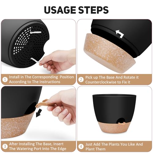 12 inch Large Self Watering Plant Pots (Black / 12 Inch)