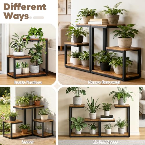 3 Tier Plant Stand Indoor (Black+Brown / 3 Tier)