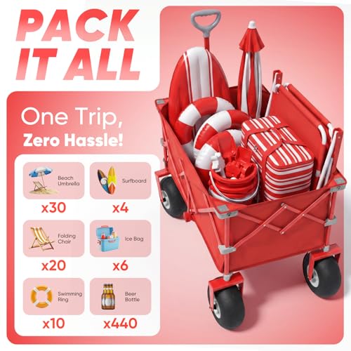 Heavy Duty Beach Wagon with 9" Big Sand (Red)