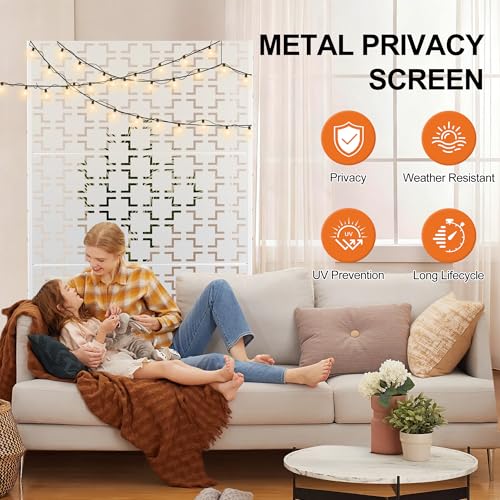 71" H Metal Privacy Screen Outdoor (71"H×47"W / White Square)