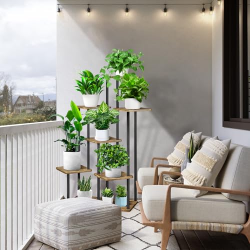 7 Tier Plant Stand Indoor (Black+Brown / 7 Tier)