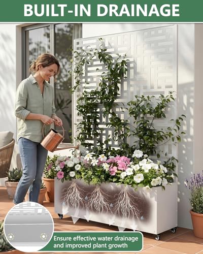 Metal Planter Box with Trellis (White / 2pc)