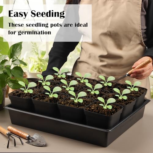 4 inch (10CM) Square Nursery Pots 120pcs, Sturdy Seedlings Trays 10 Pcs, Seeds Starter Germination Tray, Microgreening Planter Nursery Propagation 10 Sets (4" Pots-120P + 16.2" x 13.2" x 2.6" Trays-10P)