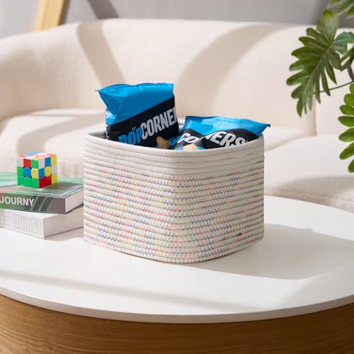 Small Organizing Baskets for Cubes Shelf (Square-9L (▢9.7"×9.7"×H7.1") / Off White & Rainbow Stitches)