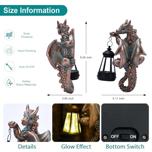 Dragon Tree Hugger Solar Lantern Garden Statue 2 (Bronze)
