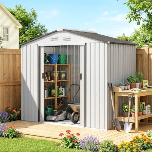 7' x 4' Outdoor Storage Shed Garden Tool Metal Shed White (White / 7' x 4')