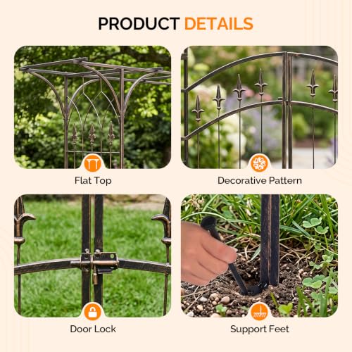 Garden Arbor Arch for Wedding Ceremony Party (Flat Top with Gate,Bronze)