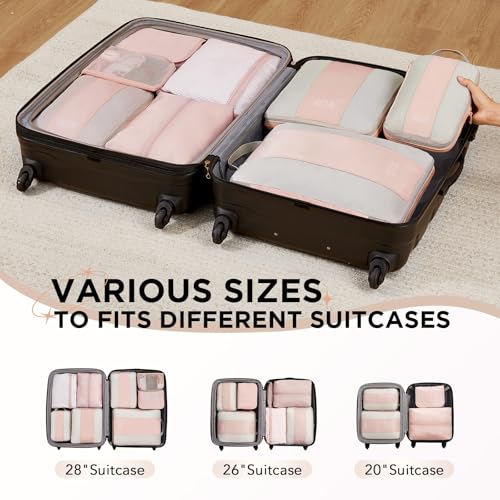 8 Set Compression Packing Cubes for Travel Gifts Mom Women (Beige)