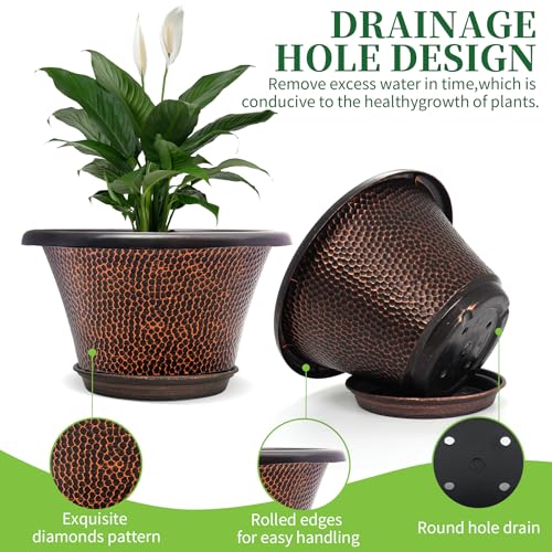 12 Inch Pots for Plants (Diamond Pattern-brown / 12 inch-4 Pack)