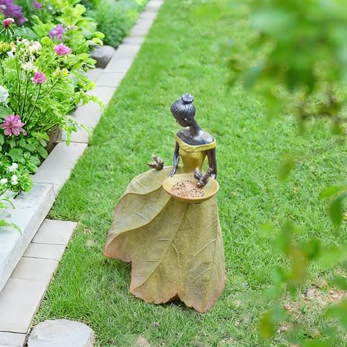 Large Garden Fairy Statue Bird Feeder & Bird Bath (Yellow-23 Inch)