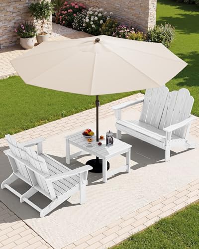 3 Piece Adirondack Bench Set (White / 2 bench & 1 coffee table)