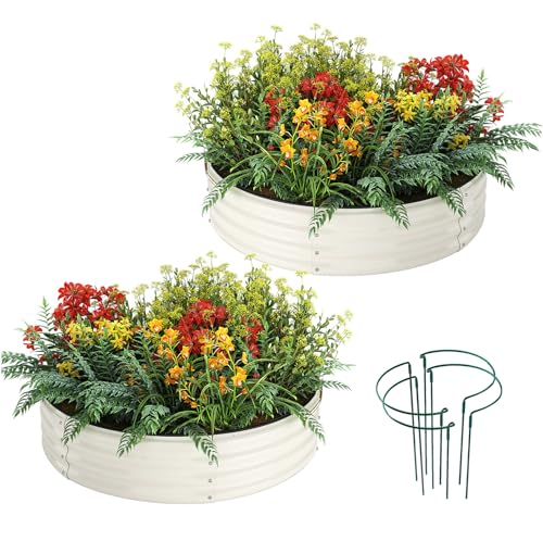 Galvanized Metal Planter Round Raised Garden Bed Kit for Gardening Outdoor (White / 2x2x1FT（2pcs）)