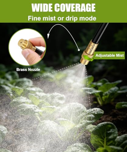 100FT 5 16" Misting Irrigation System for Garden with 40 Adjustable Nozzles (Mist 100 FT+40 Nozzles)