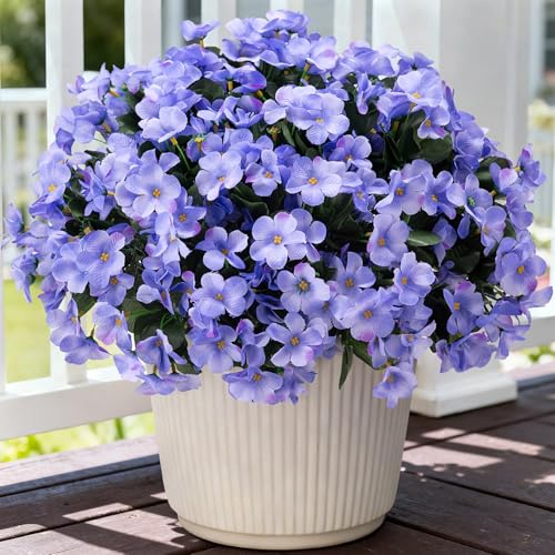 Artificial Flowers for Outdoors Planter UV Resistant Faux Hydrangea (C-blue)