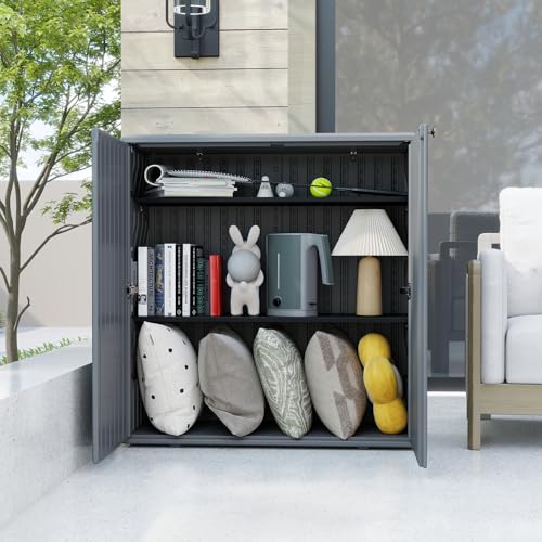 Indoor Outdoor Storage Cabinet with Doors and Shelf (Gray)