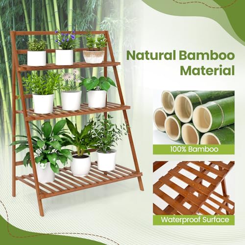Foldable Bamboo Ladder Plant Stand
