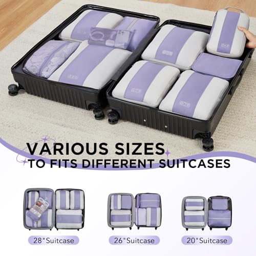 10 Set Compression Packing Cubes for Travel Essentials (Purple Gray)