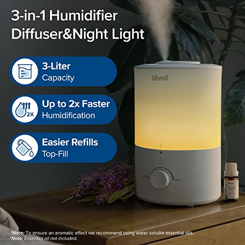 Top Fill 3L Humidifiers for Bedroom with Night Light