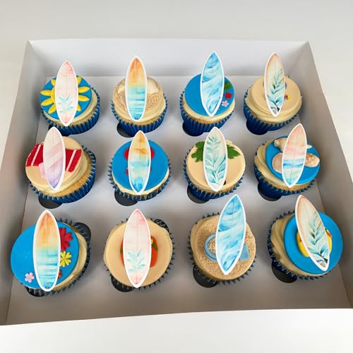 54Pcs Edible Surfboard Cupcake Toppers Wafer Paper Surfboard Mini Accents for Swimming Pool Summer Beach Party Luau Birthday Baby Shower Party Supplies Blue Pink Yellow (54 Count)