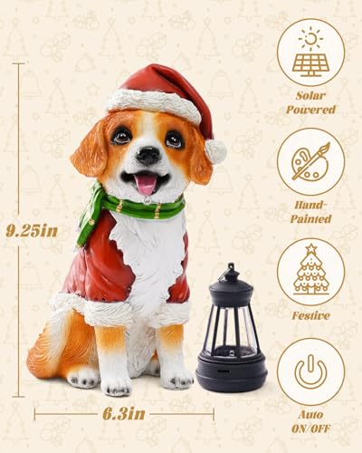 Christmas Dog Garden Statue with Solar Lantern (Christmas Dog)