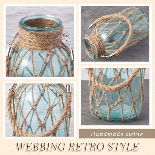 Set of 2 Blue Coastal Glass Vases (Blue / 8 x 4 Inches)