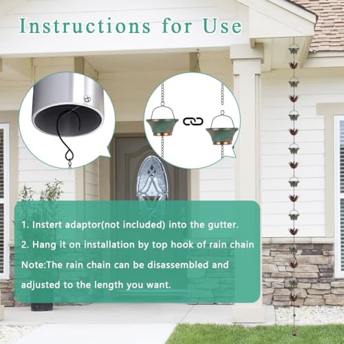 9.8FT Lotus Rain Chains for Outside (Green Copper)