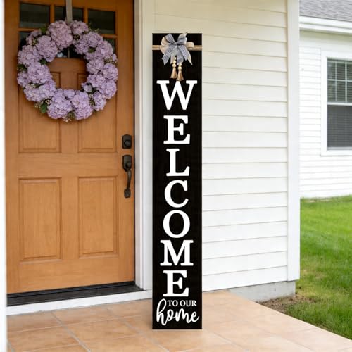 Vertical Wood Welcome Sign 47.2x7.8 Inch Farmhouse Rustic Decor for Front Porch (Black / 7.8" x 47.2" / Welcome To Our Home)