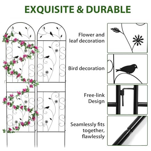 4 Pack 86.5" x 19.7" Metal Garden Trellis for Climbing Plants (4 Pack - Arched - 86.5" x 19.7"-Black)