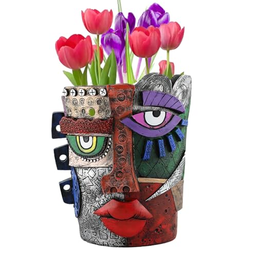 Abstract Face Head Planter Picasso Colorful Art Resin Flower Pot
