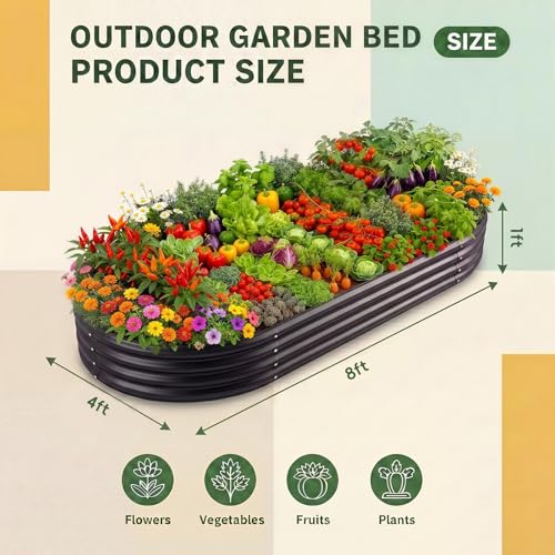 2Pcs 8ft Galvanized Steel Raised Garden Bed (8×4×1ft(2pcs） / 2-grey)
