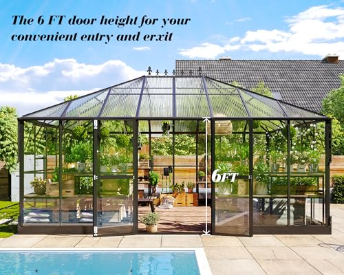 16x12x9.5 FT Outdoor Polycarbonate Greenhouse with Clear Panels (16x12x9.5 FT)