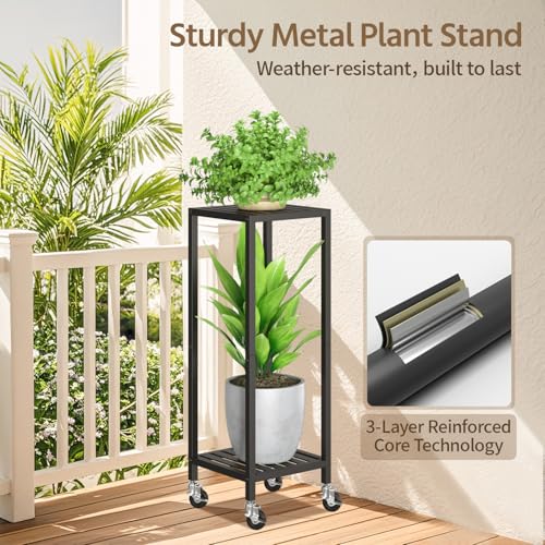 Plant Stand Shelf Indoor Outdoor Tall Corner (Standard Black / 2 Tier)