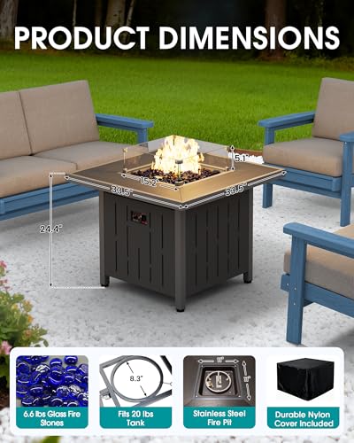 HDPE Patio Furniture Set with 33” Square Fire Pit Table (Grey/Grey)
