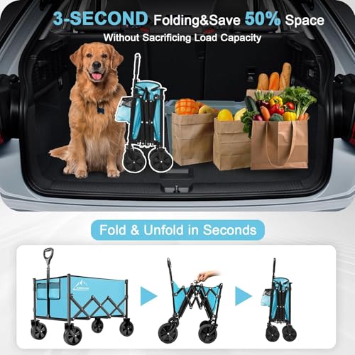 100L Collapsible Wagon Cart with All Terrain Wheels (Light Blue / 100L)