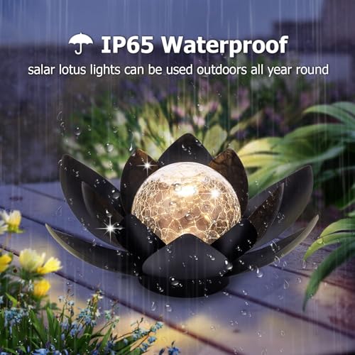 Solar Lights Outdoor Garden Decor Metal Black Lotus Decoration (All Black)