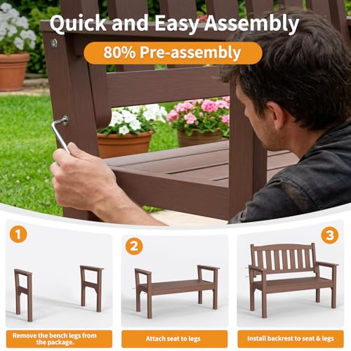 2 Person Poly Lumber Outdoor Garden Bench 700 Lbs Capacity (Brown / 2-Person)